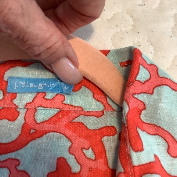 J.McLaughlin Linen Coral Pattern Button Down Blouse - Picture 4 of 8